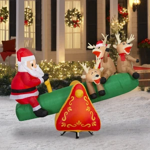 6,5 FUSS ANIMIERTER WEIHNACHTSMANN UND RENTIERE AUF WIPPWIPPEN luftgeblasen Garten aufblasbar - Bild 1 von 5