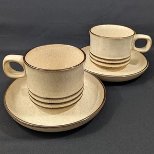 Denby Sahara Cups and Saucers Beige/Brown Speckle Set of 2 - Picture 1 of 8