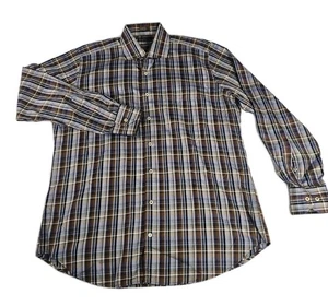 Peter Millar Shirt Mens Large Brown/Blue Plaid Long Sleeve Casual Button Up - Picture 1 of 17