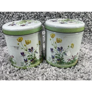 Confezione 2 Bidoni Portaoggetti Vintage Latta Metallo Decorativi Fiori Luminosi - Foto 1 di 12