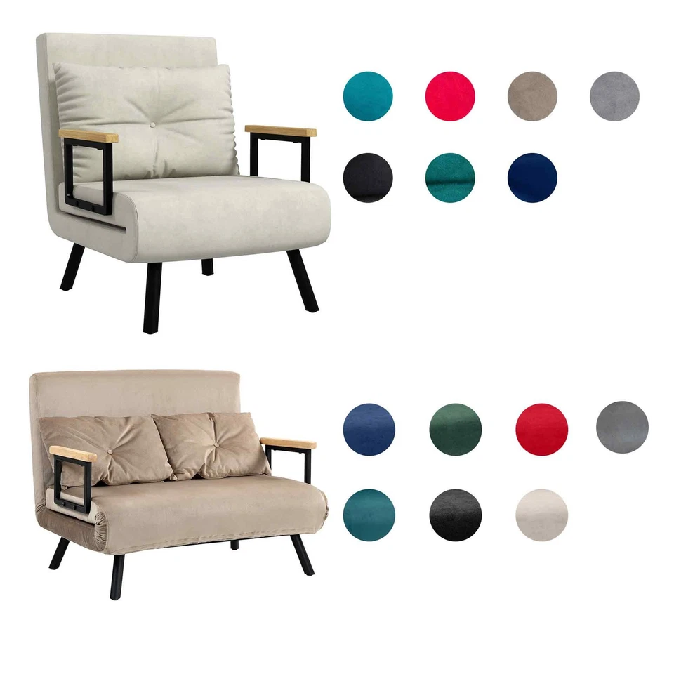 HOMCOM Poltrona Letto 3 in 1 con Schienale Reclinabile e Cuscino - Immagine 1 di 1