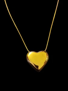 Keachains 18k Gold Plated Puffy Heart 1" Pendant 18" Long Chain Necklace  - Picture 1 of 6