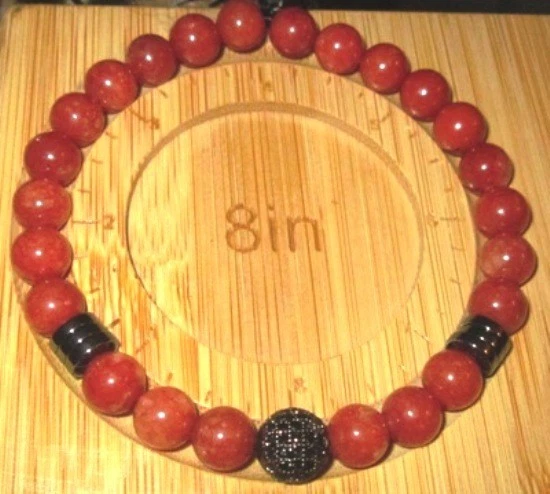 Pulsera Coral Jade y Hematita con Circonita Cúbica Negra  Foto 1 de 1