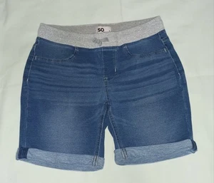 SO - Girls Size 16 Soft Denim Shorts. Elastic Waist - Picture 1 of 3
