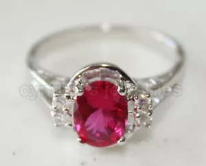 Anillo de plata de ley 925 y rojo rubí corte ovalado con acabado de oro blanco, #449 talla 7 - Imagen 1 de 1