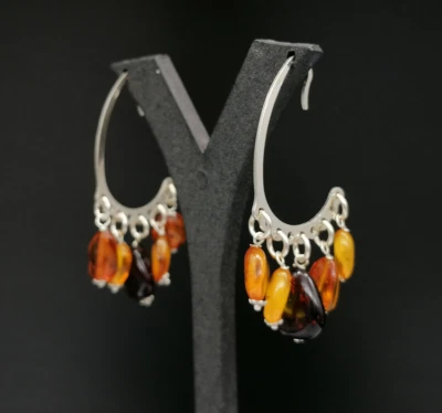 orecchini donna vera ambra argento bianco 925 pendenti multicolore miele - Immagine 1 di 4