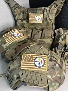 Military Combat American Flag Pittsburgh Steelers football Patch W Vlcro - PVC - Picture 1 of 7