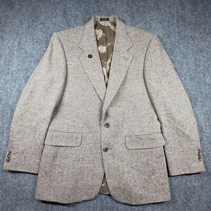 Vtg John Blair Men Blazer 38R Beige Brown Wool Herringbone Academia Preppy - Picture 1 of 15