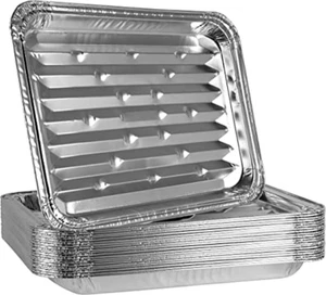 10pcs Large Ribbed Grease Tray Liner Aluminum Foil Broiler Drip Pan 9x13" - Picture 1 of 8