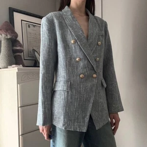 Modern Womens Light Blue Tweed Blazer Cotton Blend Size XL Gold Buttons, Costume - Picture 1 of 12