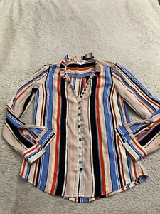 Express Women Striped Sheer Slim Long Sleeve Button-Up Shirt Multicolor Size S - Picture 1 of 11
