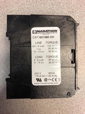 Marathon-Terminal Block,Barrier,-1321580CH  1Pos ,2/0-14AWG ,175 AMP, 600V - Image 1 of 4