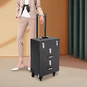 Rollender Make-up Zug Koffer Aluminium Salon Kosmetik Trolley Organizer Box + Schublade - Bild 1 von 24