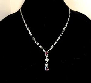 ART DECO style solid Sterling Silver 925 Big RED CZ 16 & 19 " LARIAT NECKLACE - Picture 1 of 7