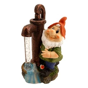 Garden Gnome With Solar Light LED Water Pump (10 in tall) Resin Garden Statue - Picture 1 of 3