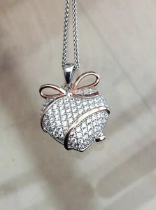 Inusuale Catena E Ciondolo In Argento E Oro Con Cuore E Pietre Di Cristallo - Foto 1 di 2