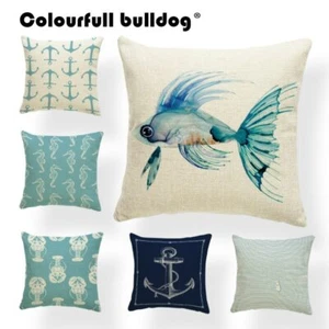 Coastal Cushion Cover Geometry Japan Fish Pillow Shabby Chic Farmhouse Decorator - Picture 1 of 36