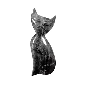 Cat Table Sculpture Gray Marble H 20Cm - Picture 1 of 3