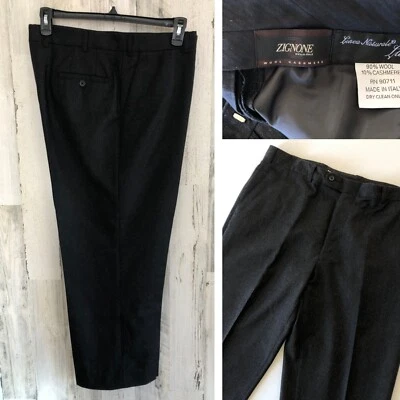 Mens LUXE Wool Cashmere Trouser Pants Sz 38 Charcoal Flat Front Zignone ITALY - Image 1 of 4