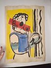 Fernand Leger Vintage Art Drawing Painting on Paper Signed Stamped