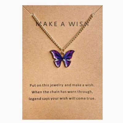 Butterfly Necklace Pendant For Women Girls GIFT Make A Wish Love - Image 1 of 4