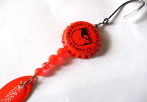 Alaskan Brewing Company Flaschenverschluss hellorange großer Haken Angelköder Spinner - Bild 1 von 3