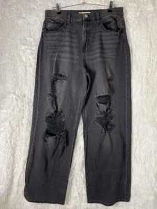 Pantalones de mezclilla holgados SO tiro súper alto pierna ancha años 90 desteñidos negros desgastados talla 15/32W - Imagen 1 de 10