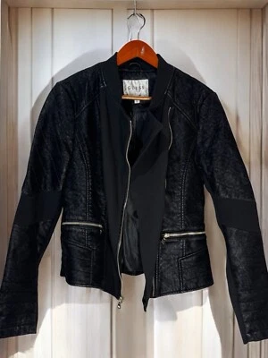 GUESS женщин черная замша пальто из искусственной кожи молнии зимняя куртка размер средний M - Изображение 1 из 4