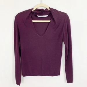 CACHAREL Purple Wool Pullover Sweater Size Small V Neck Gathered Neck Long Slvs - Picture 1 of 10