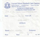Ticket - England U21 v Turkey U21 17.11.92 U21 Championship @ Leyton Orient