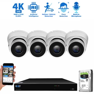 8 Channel NVR 4 X 4K 8MP Outdoor Indoor Microphone Turret Security Camera System - Picture 1 of 12