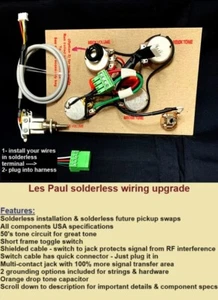 Solderless Les Paul Wiring Upgrade/Short Shaft + Shielded Cables Switch to Jack - Picture 1 of 6