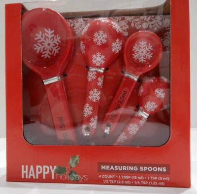 Happy Holiday Measuring Spoons 4 Count New In Box Snowflakes  - Image 1 of 4