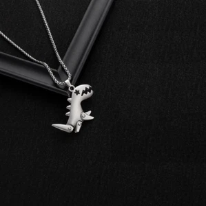 Unisex Titanium Silver Star Eye Dinosaur Long Chain Pendant Necklace - Picture 1 of 3