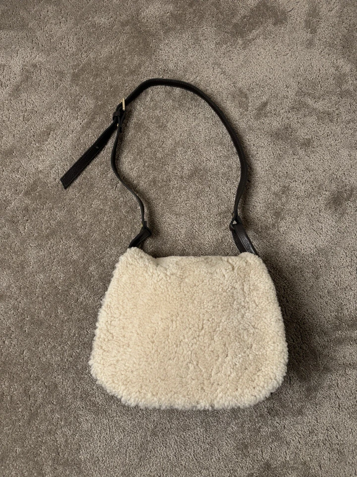 Bolso de hombro Nardelli para mujer de cuero marrón y piel de oveja color crema Y2K Foto 1 de 4