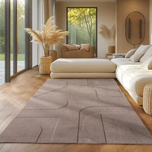 Skandinavischer Teppich Boho Design Einfarbig Beige und Creme Waschbarer Teppich - Bild 1 von 12