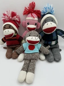 Sock Monkey Bundle of 4 Plush Sock Monkey Dan Dee Collectors Plushland 9-11 " - Picture 1 of 24
