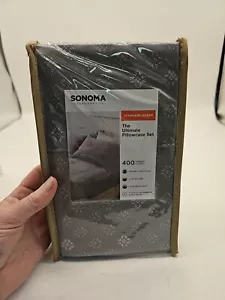 Sonoma 400 Thread Count Ultimate Pillowcase Set -Standard / Queen Gray Tile New - Picture 1 of 7