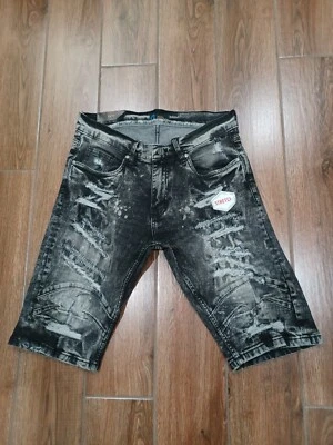 Pantalones cortos de jean Regal Exchange 32" negros desgastados para hombre Foto 1 de 4