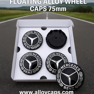 Mercedes-Benz C-Class Floating Alloy Wheel Hub Black Caps 75mm Set of 4 - Image 1 of 3