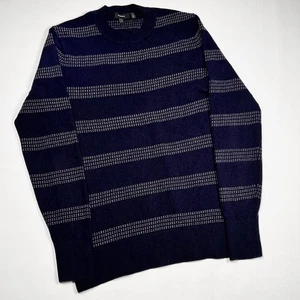 Theory Mens Sweater Crewneck Sweater M Navy Blue Stitch-Striped Wool Cashmere - Picture 1 of 6