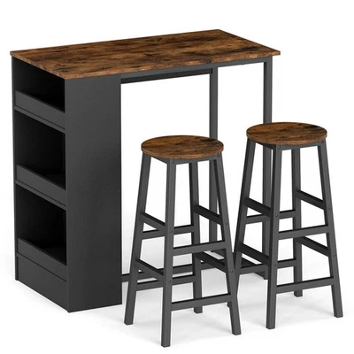 3 Pieces Bar Table Set Industrial Counter Height Dining Table Set with Storage - Image 1 of 4