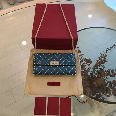 Valentino Garavani Rockstud spike leather crossbody bag Blue & White studs - Image 1 of 4