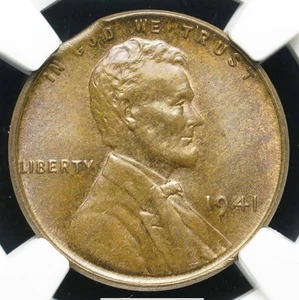 MINT ERROR - 1941 1C Cent NGC MS66BN┃CURVED CLIP @ 11:00 - Picture 1 of 4