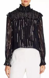 Navy stargazer metalli Elie Tahari Zariah blouse size large brand new with tags - Picture 1 of 3