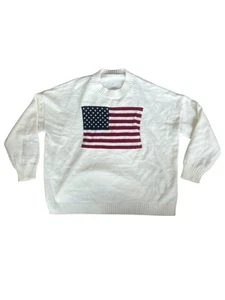 American Flag USA Knit Sweater Crewneck Off White Size Large Oversized - Picture 1 of 5