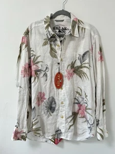Neu mit Etikett Tommy Bahama langärmliges Leinenhemd mit Knopfleiste Orchidee Blumenmuster Herren Größe L - Bild 1 von 10