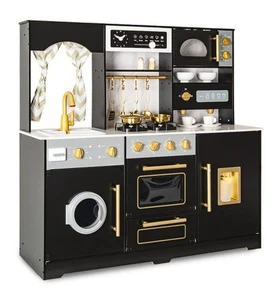 Kinderküche aus Holz Royal Black – große Spielküche mit Wasserfunktion & Zubehör - Bild 1 von 8