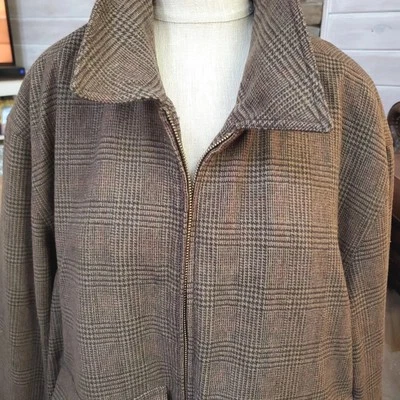 20% SALE Vintage Eddie Bauer Wool Bomber Jacket XL Zipper Brown Herringbone - Image 1 of 4