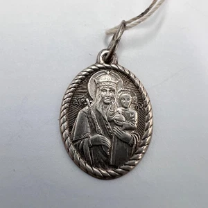 Vintage 925 Sterling Silber Mutter Gottes Ikone Anhänger - Religiöser Schmuck - Bild 1 von 8